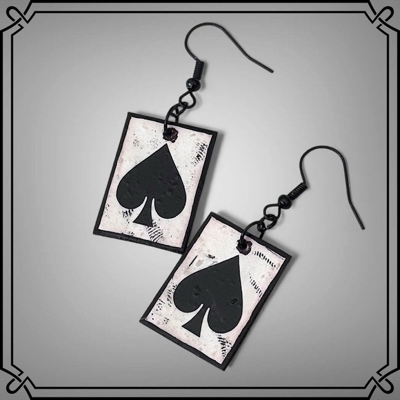 Cool Playing Card Ace Of Spades Earrings - Picture 2 of 3